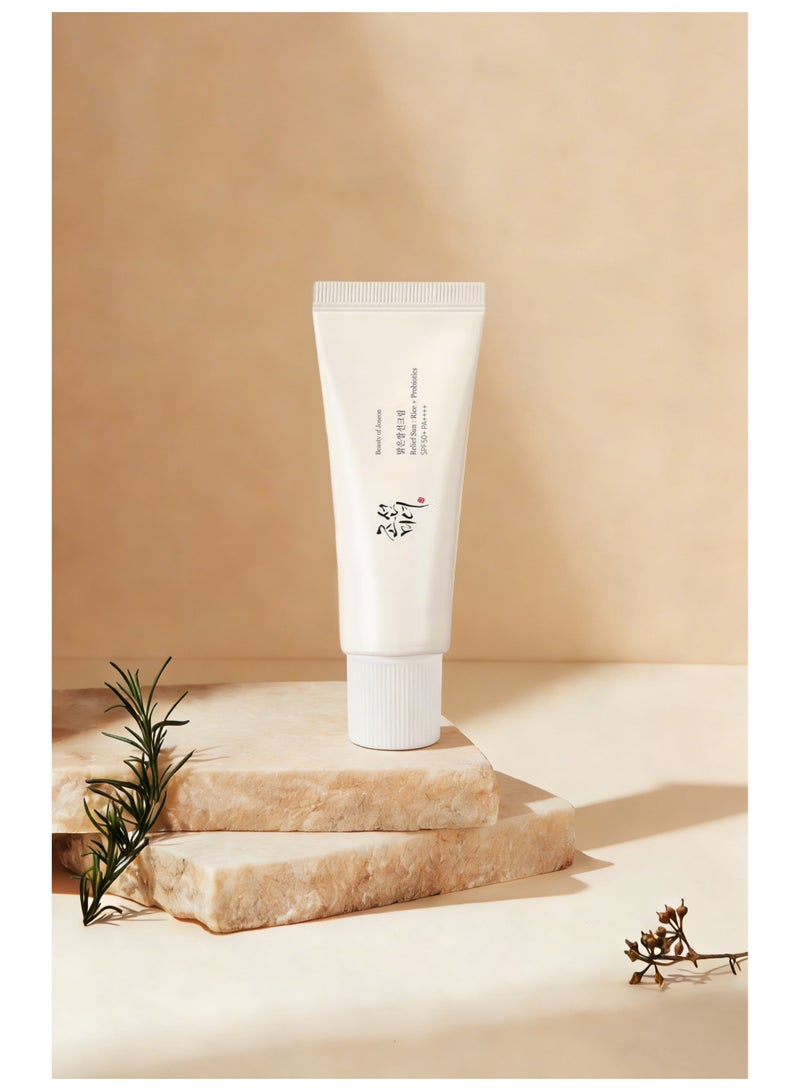واقي شمس ريليف صن ٥٠ مل - عامل حماية من الشمس كوري SPF50+ PA++++ | تركيبة مرطبة من الأرز والبروبيوتيك - Image 1